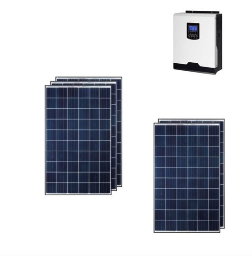 Kit Ibrido 1,5KWp Inverter 3Kw pannelli solari Moduli Policristallini 285Wp 5 busBar 60 celle E solar M