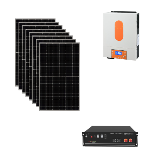 Kit Off grid autoconsumo 3,3Kwp Pannello Solare Longi Solar 415Wp Monocristallino di gamma Inverter 6Kwh con regolatore + Batteria litio Pylontech us5000 5KWh
