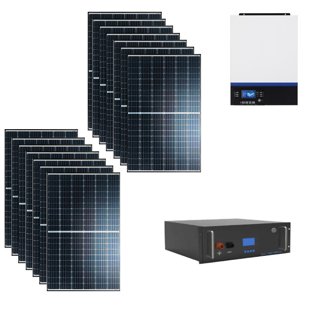 Kit Off grid autoconsumo 7Kwp Pannello Solare Longi Solar 500Wp Monocristallino di gamma Inverter 7,2Kwh con regolatore + Batteria litio Condesatori 3,6Kwh Kit Off grid autoconsumo 7Kwp Pannello Solare Longi Solar 500Wp Monocristallino di gamma Inverter 7,2Kwh con regolatore + Batteria litio Condesatori 3,6Kwh