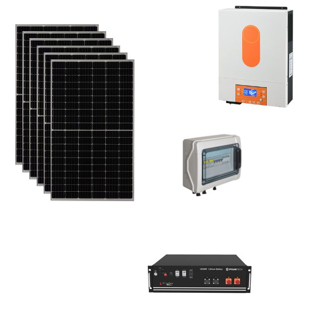 Kit Off grid autoconsumo 3Kwp Pannello Solare Longi Solar 500Wp Monocristallino di gamma Inverter 6Kwh con regolatore + Batteria litio Pylontech us5000 5KWh + QUADRO Kit Off grid autoconsumo 3Kwp Pannello Solare Longi Solar 500Wp Monocristallino di gamma Inverter 6Kwh con regolatore + Batteria litio Pylontech us5000 5KWh + QUADRO