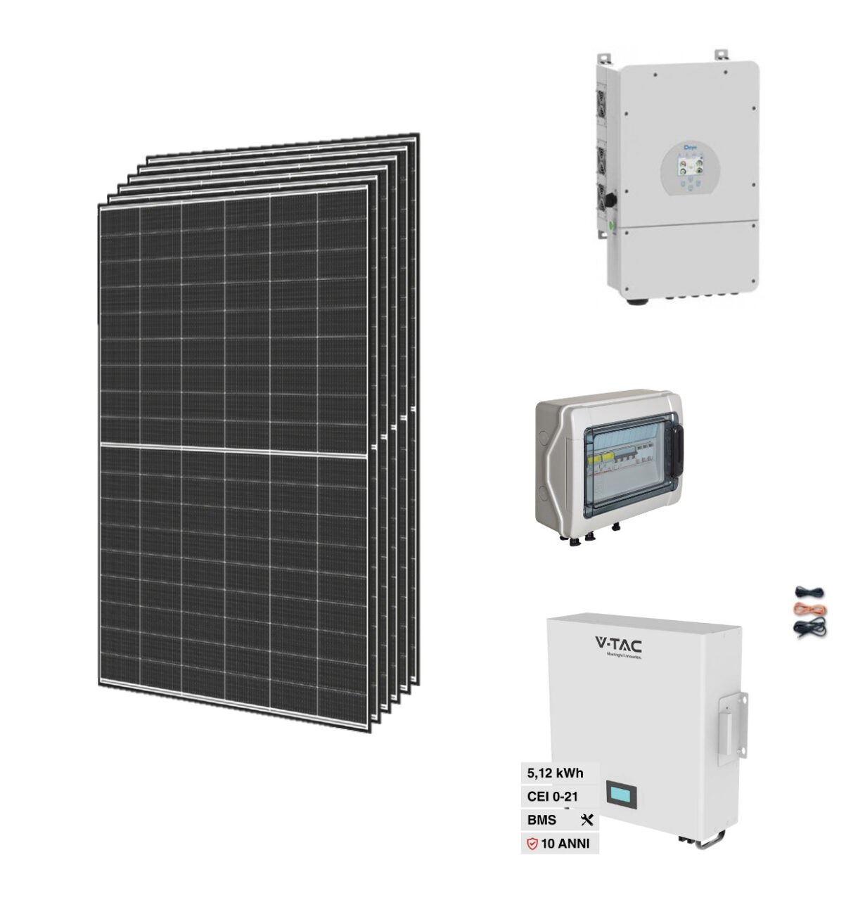Kit OFF/ON GRID CEI021 Autoconsumo 3,6Kwp Pannello Solare TRINA SOLAR 435Wp Doppio Vetro Inverter 6Kwh DEYE con regolatore + Batteria litio 5,124Kwh 100Ah Kit OFF/ON GRID CEI021 Autoconsumo 3,6Kwp Pannello Solare TRINA SOLAR 435Wp Doppio Vetro Inverter 6Kwh DEYE con regolatore + Batteria litio 5,124Kwh 100Ah