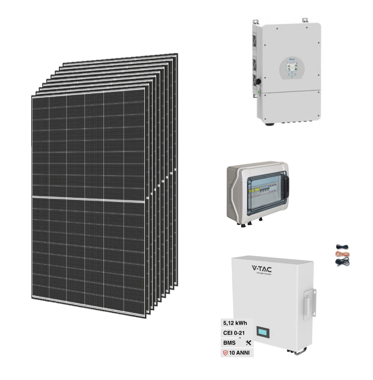 Kit OFF/ON GRID CEI021 Autoconsumo 5,2Kwp Pannello Solare TRINA SOLAR 435Wp Doppio Vetro Inverter 5Kwh DEYE con regolatore + Batteria litio 5,124Kwh 100Ah Kit OFF/ON GRID CEI021 Autoconsumo 5,2Kwp Pannello Solare TRINA SOLAR 435Wp Doppio Vetro Inverter 5Kwh DEYE con regolatore + Batteria litio 5,124Kwh 100Ah