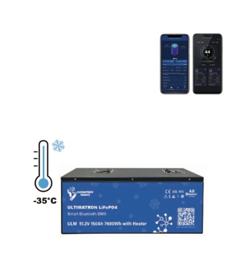 Batteria al litio Ultimatron 48V 52.2V 150Ah 7680Wh LiFePO4 Smart BMS con Bluetooth e RISCALDAMENTO fino a -35° integrato per fotovoltaico top di gamma made in Europa - immagine 2