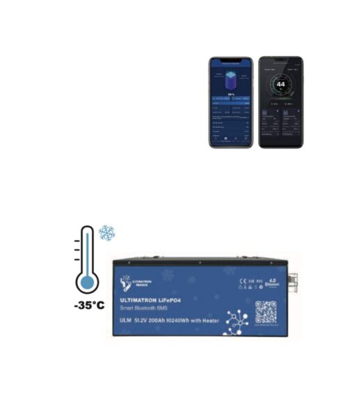 Batteria al litio Ultimatron 48V 52.2V 200Ah 10240Wh LiFePO4 Smart BMS con Bluetooth e RISCALDAMENTO fino a -35° integrato per fotovoltaico top di gamma made in Europa - immagine 2