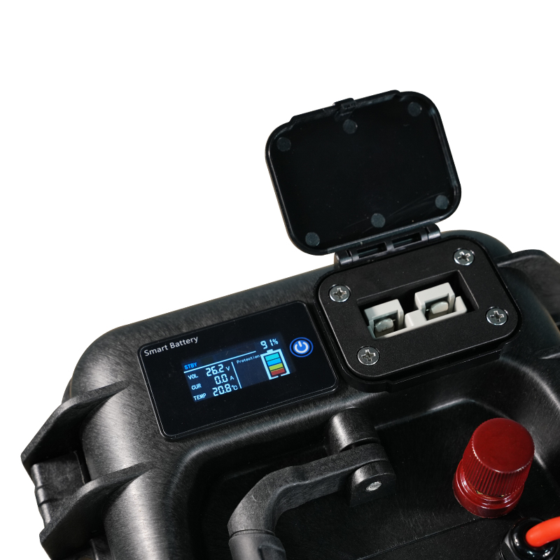 8 3 Batteria al litio 24V impermeabile Ultimatron da 25,6 V 50 Ah 1280 Wh LiFePO4 Smart BMS con Bluetooth Display LCD Ryan Energia
