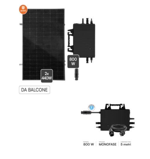 Kit 880Wp Autoconsumo Balcone competo di pannello solare 440W + micro inverter 800W e staffe - immagine 2