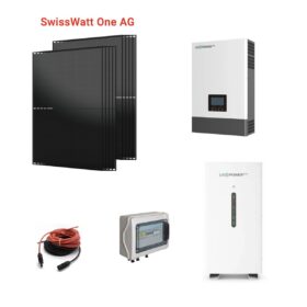 Kit Off grid autoconsumo 6,8Kwp Pannello Solare SwissWatt One AG BACK CONTACT 490W bifacciale Monocristallino Classe Resistenza grandine 5 Inverter 6Kwh regolatore 2 ingressi + Batteria litio 280Ah 14Kwh LUXPOWER